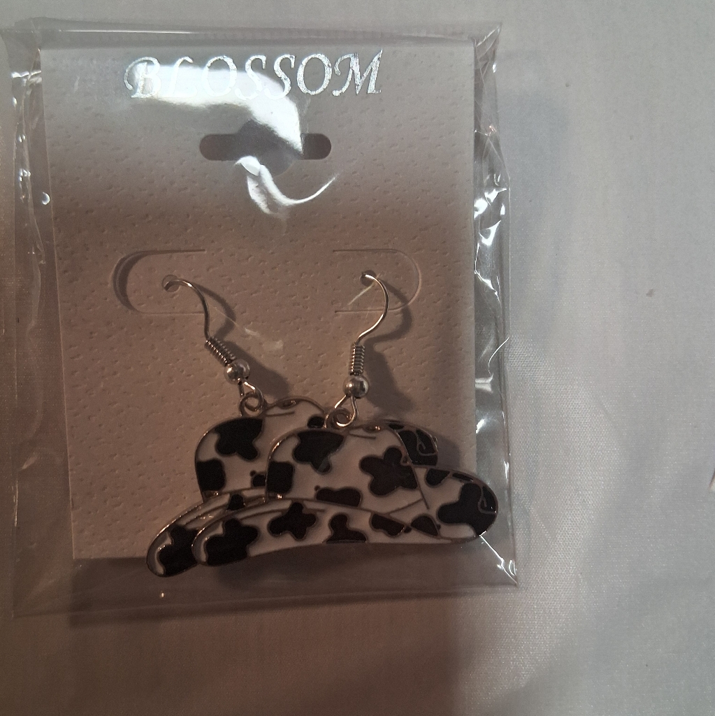 Cowboy Hat Black And White Earrings